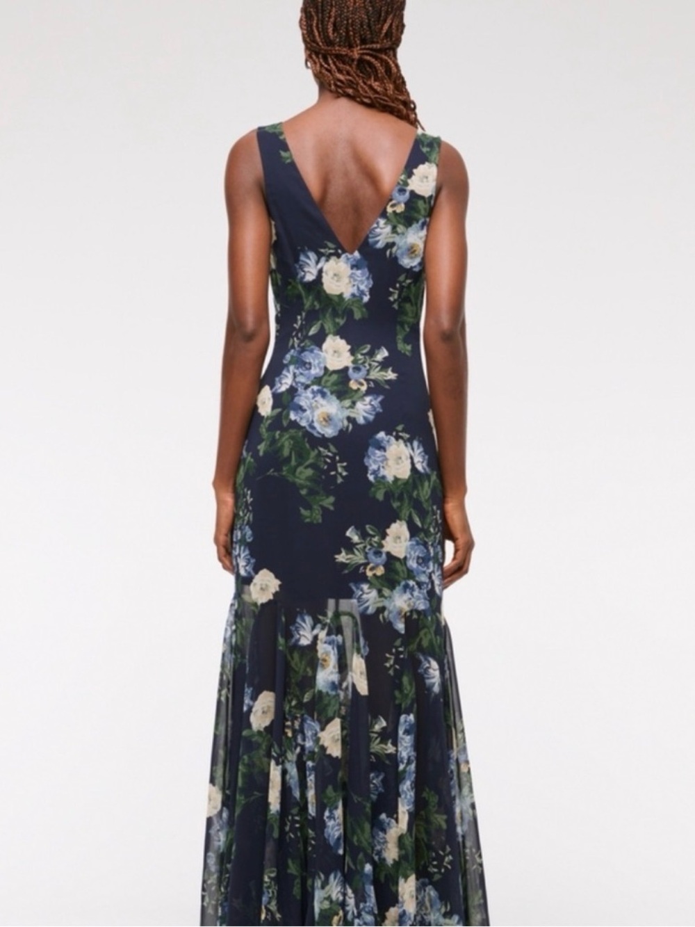 Abercrombie & Fitch Navy Floral V-Neck Fitted-to-Flare Maxi Dress - Picture 2 of 6